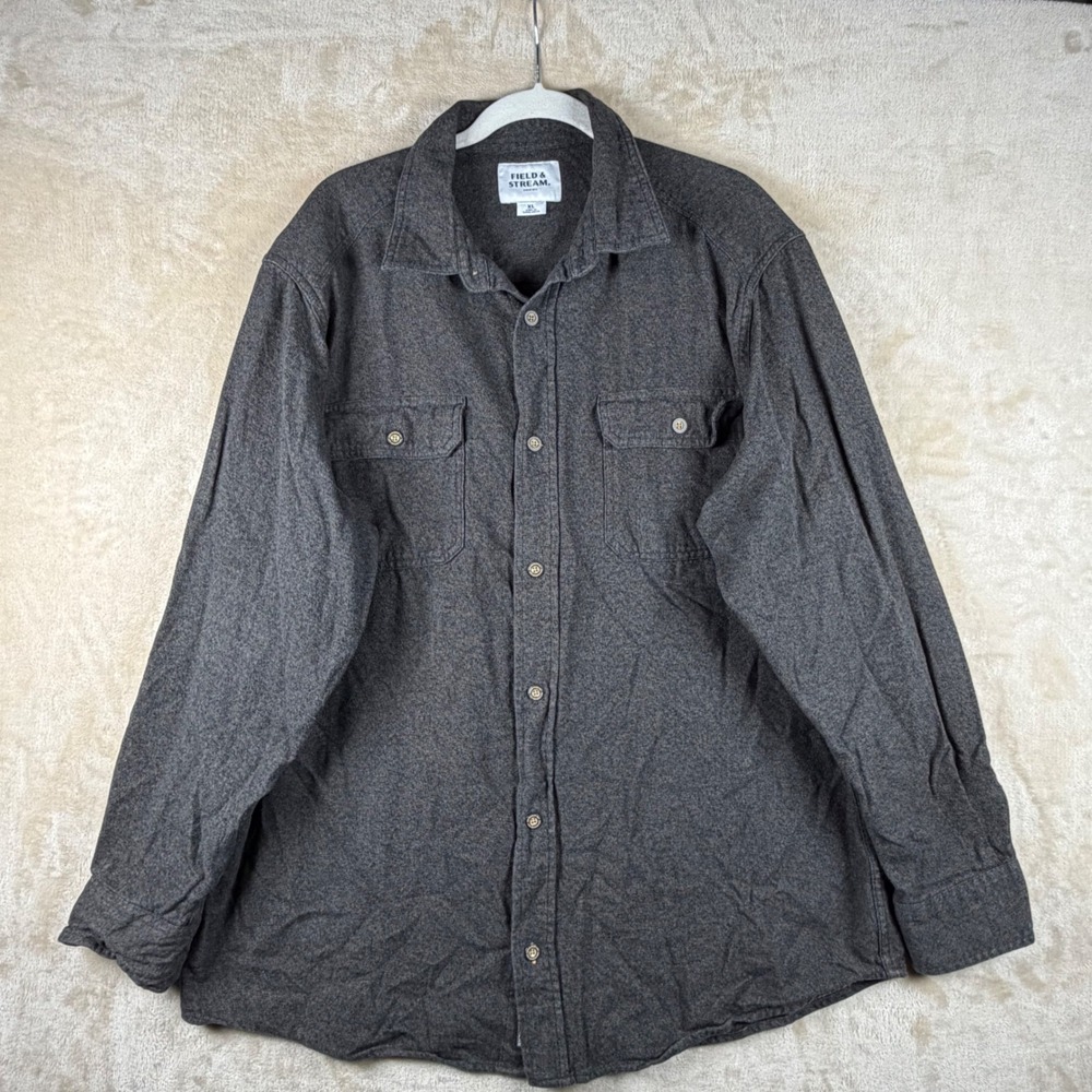 Field & Stream Mens XL Charcoal Gray Cotton Heavy Flannel Button Down Work Shirt